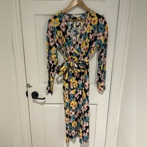 Thick Linen Floral Tie-Waist Dress